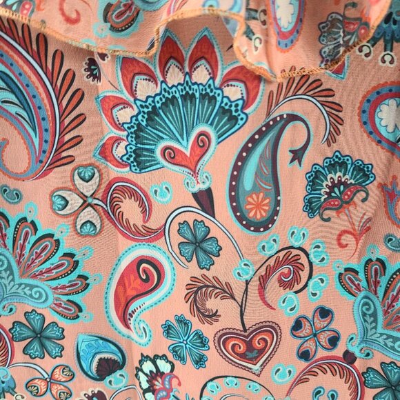 Polo Bonetta Long Sleeve Blouse Ruffle Fall Colors Glitter Buttons Women S/M New - Picture 6 of 12